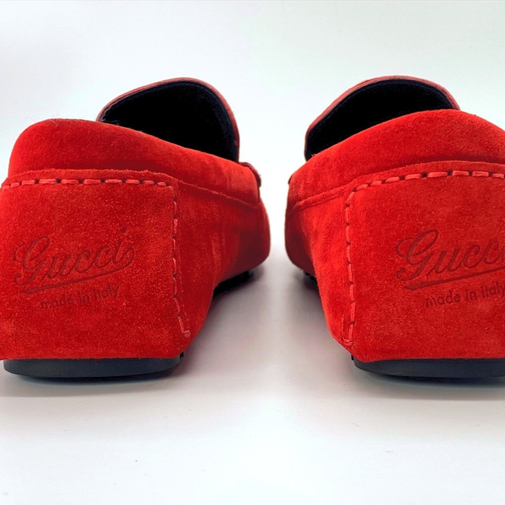 Gucci Red Suede Driver Slip-on Driving Formal Shoes - Picture 4 of 8
